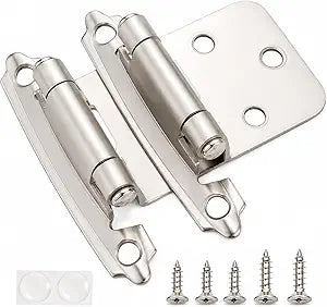 DecoBasics Cabinet Hinges Brushed Nickel for Kitchen Cabinets Doors (25 Pair -50 Pcs) -1/2" Overlay (Variable) -Self Closing Kitchen Cabinet Hinges Flush Mount w/Silicon Bumpers & Hardware Screws