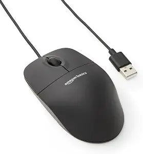 Amazon Basics 3-Button USB Wired Mouse with Responsive Tracking, Plug & Play, Compatible with Windows and Mac, Black