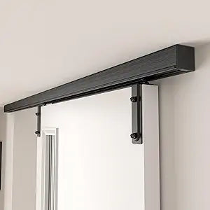 6.6FT/80'' Box Rail Sliding Barn Door Hardware Kit Ceiling Mount for Exterior Interior Single Door Heavy Duty Black No Door