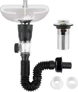 Bathroom Sink Drain Kit, Sink Drain Pipe with Hair Catcher Strainer, Chrome