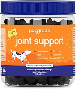 PupGrade Joint Support Supplement for Dogs - Glucosamine + Chondroitin with MSM and Perna - Supports Normal Hip & Joint Health for Occasional Discomfort, Peanut Butter Flavor - 60 Soft Chews