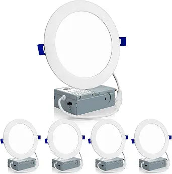 Meconard 4 Pack 6 Inch 3CCT LED Recessed Lighting, Canless Wafer Downlight