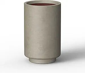 Kante 15.7 Inch Tall Concrete Planter, Round Pedestal Design Garden Pot for Indoor Outdoor Plants, Modern Garden Pot with Drainage Hole, Weathered Concrete Finish with Painted Interior