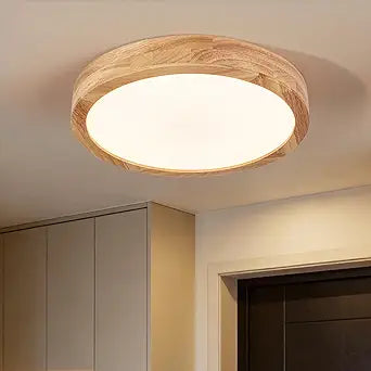 11.8 Inch Wood LED Flush Mount Ceiling Light 3000K