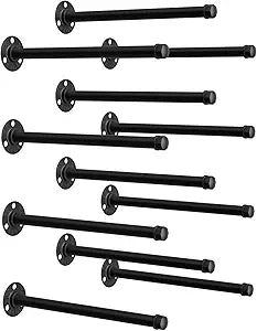 12 Pack Industrial Pipe Shelf Brackets Black 12 Inch Pipe Floating Shelving Bracket Hardware Wall Mount Shelf Bracket Decorative for Home Decor Hanger Farmhouse