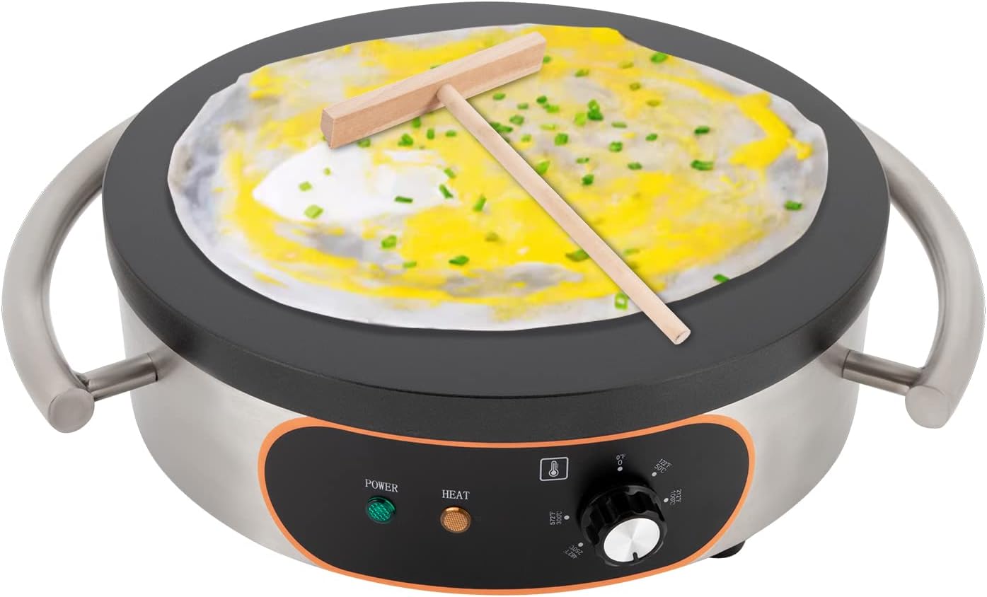 Crepe Maker 1500W Electric Pan Crepe Maker with 16Inch Griddle & Spatula,Non-Stick Coating 50-300°C Adjustable Temperature Pancake Maker for Making Pancakes