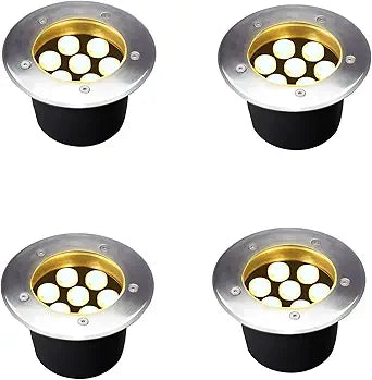 Outdoor Landscape Lights 7W,High Voltage 110V 120V,Waterproof Underground Light,Warm White 3000K,LED Ground Well Lighting Wire for Garden,Path,Passage,Deck,Pack of 4