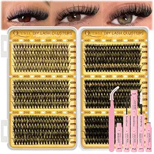 QUEWEL 580PCS Lash Clusters Kit 30D+40D+50D+60D+80D+100D Lash Clusters Kit