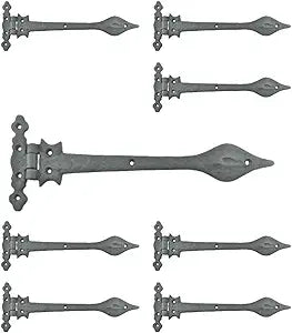 Renovators Supply Manufacturing Strap Hinge 11 1/4 in. Black Wrought Iron Spear Tip Flush Mount Heavy Duty Strap Gate and Door Hinges with Hardware Pack of 8