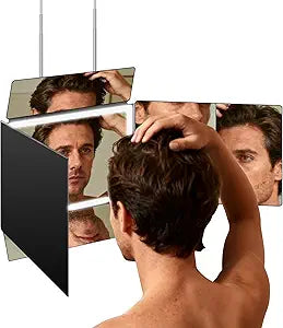 LMZNXCZ 5 Way Mirror for Self Hair Cutting,360 Haircuts Mirror Men for Barber Use Tools,to See Back of Head,Tri Fold with Portable Height Adjustable Telescoping Hooks