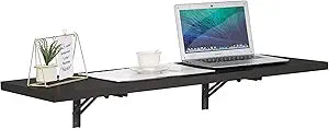 Houseables Wall Mounted Desk, Murphy Desk, Wall Mounted Folding Table, Laundry Folding Table, Fold Down Work Bench, Foldable Mount Station, Floating Bar, Hanging, Dining, Kitchen, Clothes, 48x16 Black