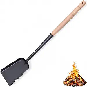 Fireplace Ash Shovel, Iron Ash Scoop with Long Wood Handle