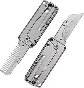 Titanium Handle Utility Knife Carrot Comb Tactical Locking Knife Replaceable Trainer Tool Retactable Box Cutter with 10pcs Blades