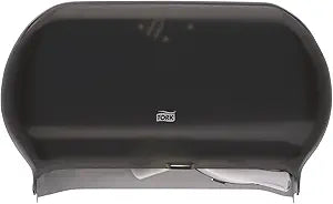 Tork Twin Jumbo Toilet Paper Roll Dispenser Smoke T22, Refill Indicator Window, 56TR