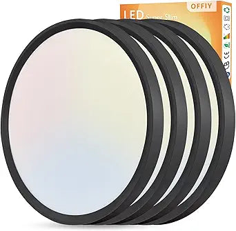 4PK 15.8 Inch Led Ceiling Light Flush Mount, 32W, 3480LM, 3000K/4000K/6000K CCT Selectable Super Slim Ceiling Light, Close to Ceiling Round Flat Panel Fixture for Hallway, Bedroom,Kitchen, Black