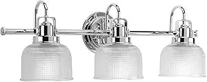 Progress Lighting Archie Collection 3-Light Clear Double Prismatic Glass Coastal Bath Vanity Light Polished Chrome