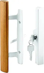 Prime-Line C 1316 Patio Door Handle Set, 3-15/16 In., Diecast, Wood Pull, White, Mortise, Keyed, Single Pack