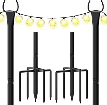String Light Poles for Outside, 10ft Outdoor Poles for String Lights, Heavy Duty Stepped-in 5-Prong Base Light Pole for Backyard, Patio, Garden, Wedding & Party Decor (2 Pack)