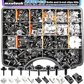 mxuteuk 260PCS U-Nut Clips & Automotive Body Fender Bolts Kit,for Most Cars Fender,Engine Undertray Cover, Engine Cover & Bumper Fender Liner