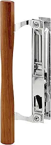 Prime-Line C 1148 Chrome Diecast Sliding Door Handle Set with Wood Pull, fits Acorn Doors (Single Pack)