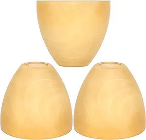 3 Pack Amber Alabaster Bell Shade Glass Lamp Shade Replacement, 5.9"W x 5"H, 1-5/8" Fitter, Farmhouse Frosted Glass Globe Cover for Chandelier Pendant Light Wall Sconce Lighting Fixture