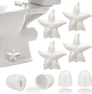 Lewtemi 4 Pack Starfish Ceramic Toilet Bolt Covers & 4 Pack Universal Toilet Bolt Caps for Bottom of Toilets Cute Decorative Toilets Screw Cover Caps for Home Bathroom Decor Avoid Rusting