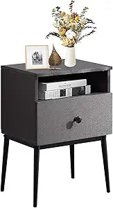 VECELO Modern Wood Night Stand,Square End Table Side Table with Drawer and Storage Space for Bedroom and Living Room