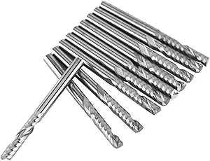 Carbide End Mill Bits 10PCS 1/8" Shank Single Flute Router Bit Set - 3.175mm Diameter 22mm Cut Length CNC Cutting Tools for PVC MDF Acrylic Soft Metals