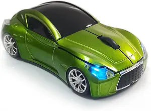 Car Mouse for Computer, Wireless Car Shaped Mice for Laptop, PC, Mini Cute Mouse with 2.4Ghz USB Receiver, 3D, 1600DPI, Silent Clicks, LED Headlights (Green)