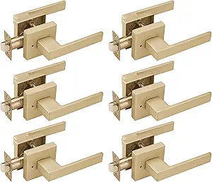 6 Pack Gold Door Handles Interior with Push Lock, Heavy Duty Privacy Door Knob for Bath & Bedroom