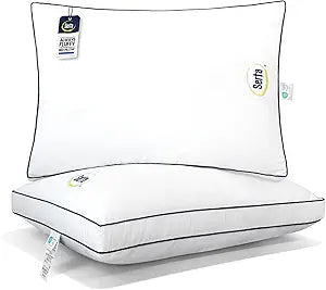 Serta Hotel Collection Bed Pillows Queen/Standard Size Set of 2, 400 Thread Count 100% Cotton Cover, Medium Soft, Support Gusseted Down Alternative Pillow for Back, Stomach or Side Sleepers, 18" x 26"