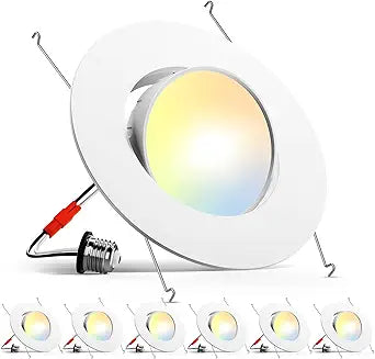Amico 5/6 Inch Retrofit Eyeball Gimbal Can Lights 6 Pack, Metal Trim, 5CCT LED Recessed Lights Directional Angled Trim Adjustable Ceiling Downlight, 16W=150W, 1500 LM- ETL&FCC