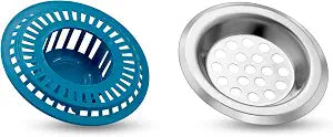 Sink Strainers Set of 2 - Shower Drain Hair Catchers - Stainless Steel & Plastic Food & Hair Stoppers - Drain Protectors for Kitchen and Bathroom, 2.36 & 2.44 Inches