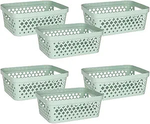 Glad Plastic Storage Basket Set, Value Pack of 6 | Open Storage Bins for Shelves, Bathroom, Pantry, Closet | Nesting Organizer Boxes with Handles, 2 Gallon, Sage
