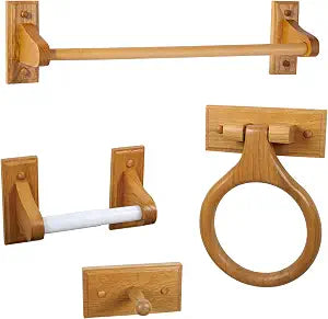 Dalton 4-Piece Bathroom Accessory Set, Honey Oak, Includes Towel Bar, Towel Ring, Toilet Paper Holder, and Robe Hook Design House, 561258
