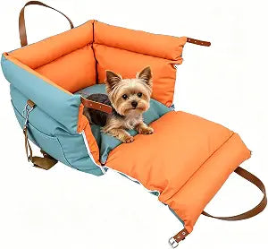 Leather Dog Car Seat for Small Dogs Up to 25 lbs, Waterproof Scratch Resistant Dog Booster Seat, Portable Pet Carrier & Travel Bed for Car, Home & Outdoor (Teal & Orange)