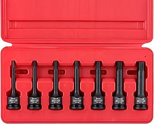 NEIKO 01130B 3/8" Drive Allen Socket Set, 7 Piece, 3 Inch, 3/8 Impact Hex Bit Socket Set, Metric Hex Driver 4 mm to 12 mm, Chrome-Moly Cr-Mo Impact Grade