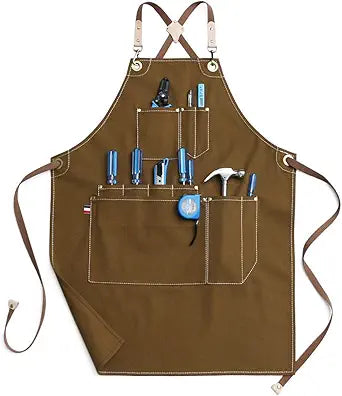 Jeanerlor Work Apron Durable Tool Aprons for Women and Men Cross-Back Straps