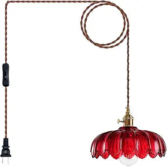 XZHGCEE Plug in Pendant Light: Hanging Light Plug in Red Glass Hanging Lamp, Pendant Lighting for Kitchen Island, Bedroom, Dining Room, Living Room, E26 No Bulb