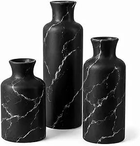 Creative Scents Black Marble Look 3pc Vase Set Boho Vases for Decor, Modern Vases for Holding Pampas Grass, Dried/Fresh Flowers, Vases for Living Room - Kitchen, Bedroom, Office, Shelf Decor