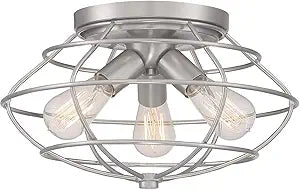 DESIGNERS FOUNTAIN 3-Lights Jax Flush Mount Ceiling Light, 15 Inch Lighting Fixture for Kitchen, Bedroom, Bathroom, and Hallway, Steel, Brushed Nickel, 1260-BN