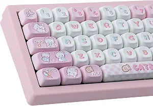 PBT Cute Kitty-cat Keycaps Set 140 Keys MOA Profile Keycaps