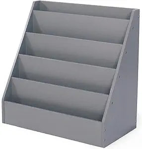 Humble Crew Kids Bookshelf, 5-Tier Front-Facing Book Display Organizer, Montessori Toddler Bookcase for Playroom, Bedroom & Reading Corner, Grey