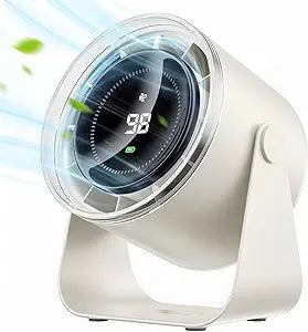 WSKEN Desk Fan with Battery Operated, Quiet Digital Display Portable Fan for Office, Bedroom, Kitchen, Home, Outdoor, 100 Speeds 115┬░ Tilt Small Travel Camping Table Fan, White