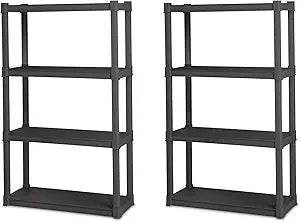 Sterilite 2-Pack 4 Shelf Unit, Heavy-Duty Shelving Storage and Utility Rack - Standing Plastic Organizer Shelves for Kitchen, Bathroom, and Garage