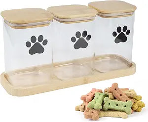 Morezi Dog Treat Container airtight Treats jar for countertop Closet Dog Food Storage 3 Jars with Tray Great for organizing pet Dogs Cats Birds Animal Food Treats Snack