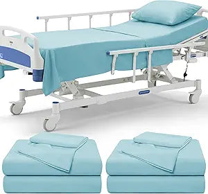 P Pothuiny 6 Piece Hospital Bed Sheet Set, Aqua Blue Brushed Microfiber Soft Bedding for Home/Nursing/Hospital Bed, Deep Pocket Fitted Sheet 36"x80"+12", Flat Sheet & Pillowcase