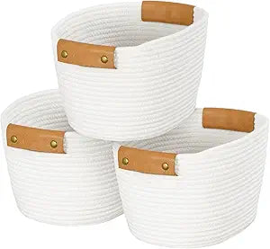 OOOK Storage Basket Set, 3 Pack Baskets for Shelves, White Storage Baskets for Organizing Toys, 11.4"Lx9.4"Wx7.4"H