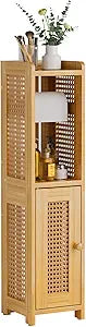 AmazerBath Toilet Paper Holder Cabinet, Bamboo Toilet Paper Holder Stand for Bathroom, Small Toilet Paper Storage Cabinet with Rattan Door, 30.3x7.8x7 inches