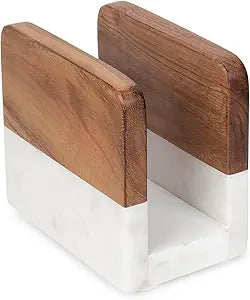 Marble & Acacia Wood Napkin Holder Modern Upright Paper Napkin Holder for Kitchen Table, Heavy Base Sturdy Tabletop Accessory, Perfect Farmhouse Kitchen Decor Gift